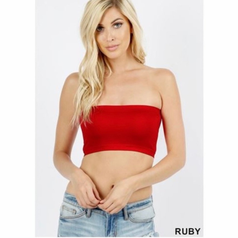 Zenana Red Strapless Bandeau Top Seamless Stretch Tube Top One Size